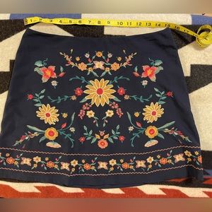 Navy Floral Embroidered Skater Skirt